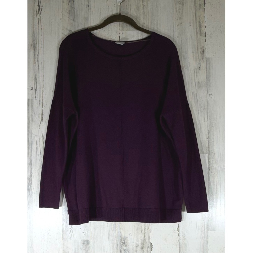 Chicos Sweater Size 1 Medium Dark Purple Oversized Front Seam Cashmee Blend